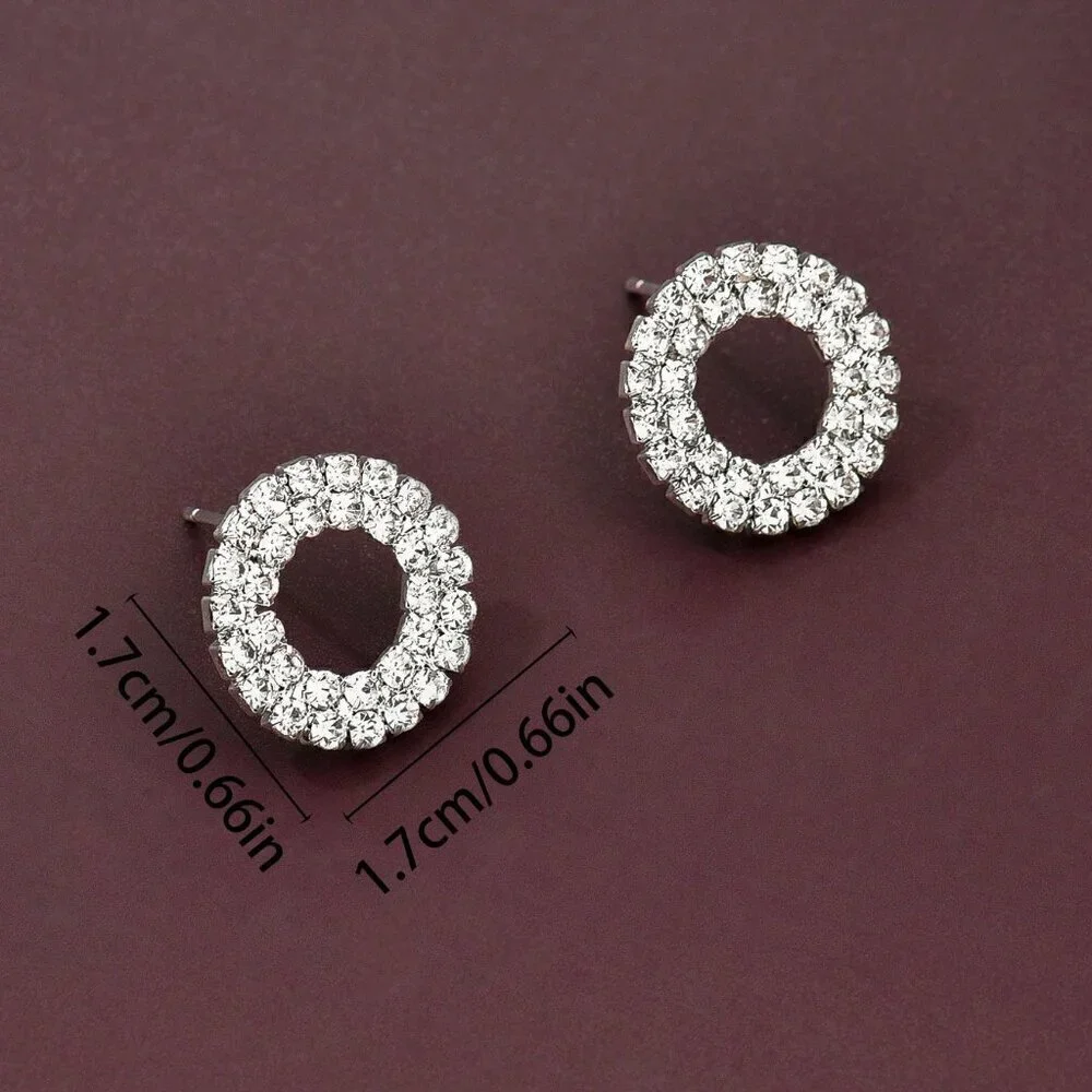 Silver Women's Elegant Geometric Round Rhinestone Stud Earrings